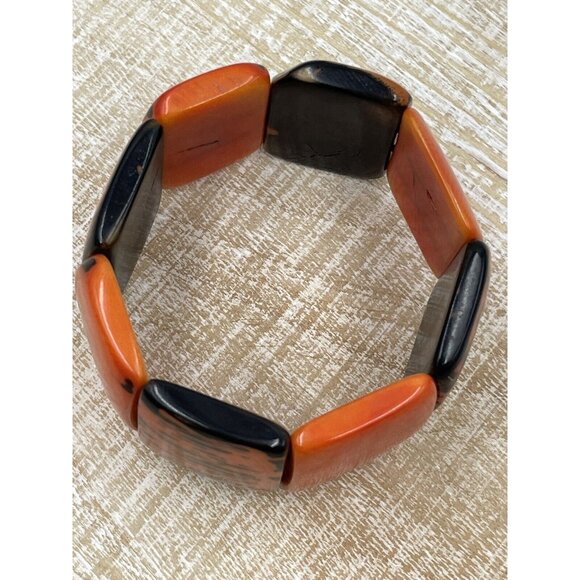 Tagua Nut Wide Stretch Cuff Bracelet Orange Brown - Picture 5 of 8